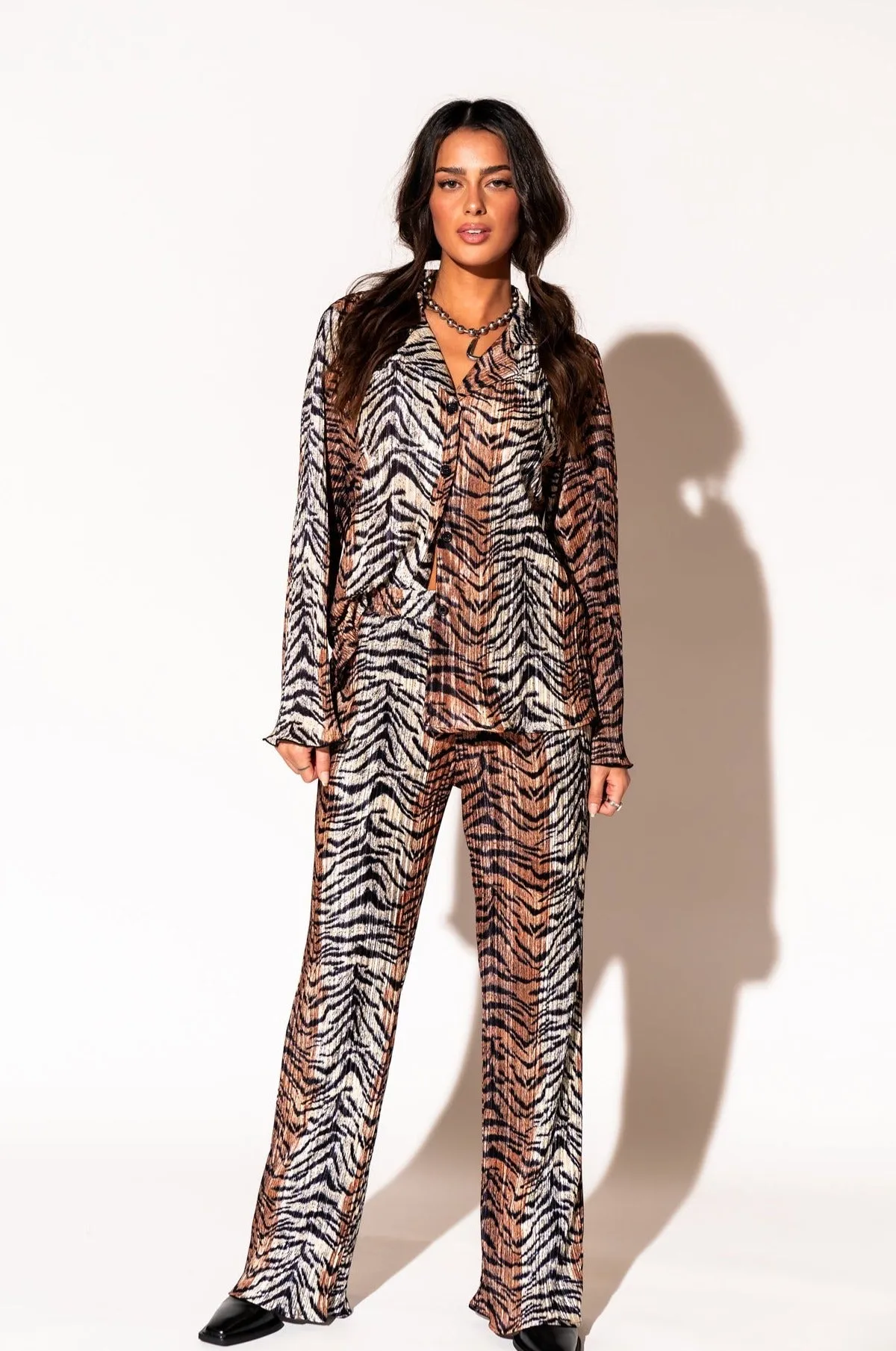 Long Sleeve Plissé Set in Go Get 'Em Tiger