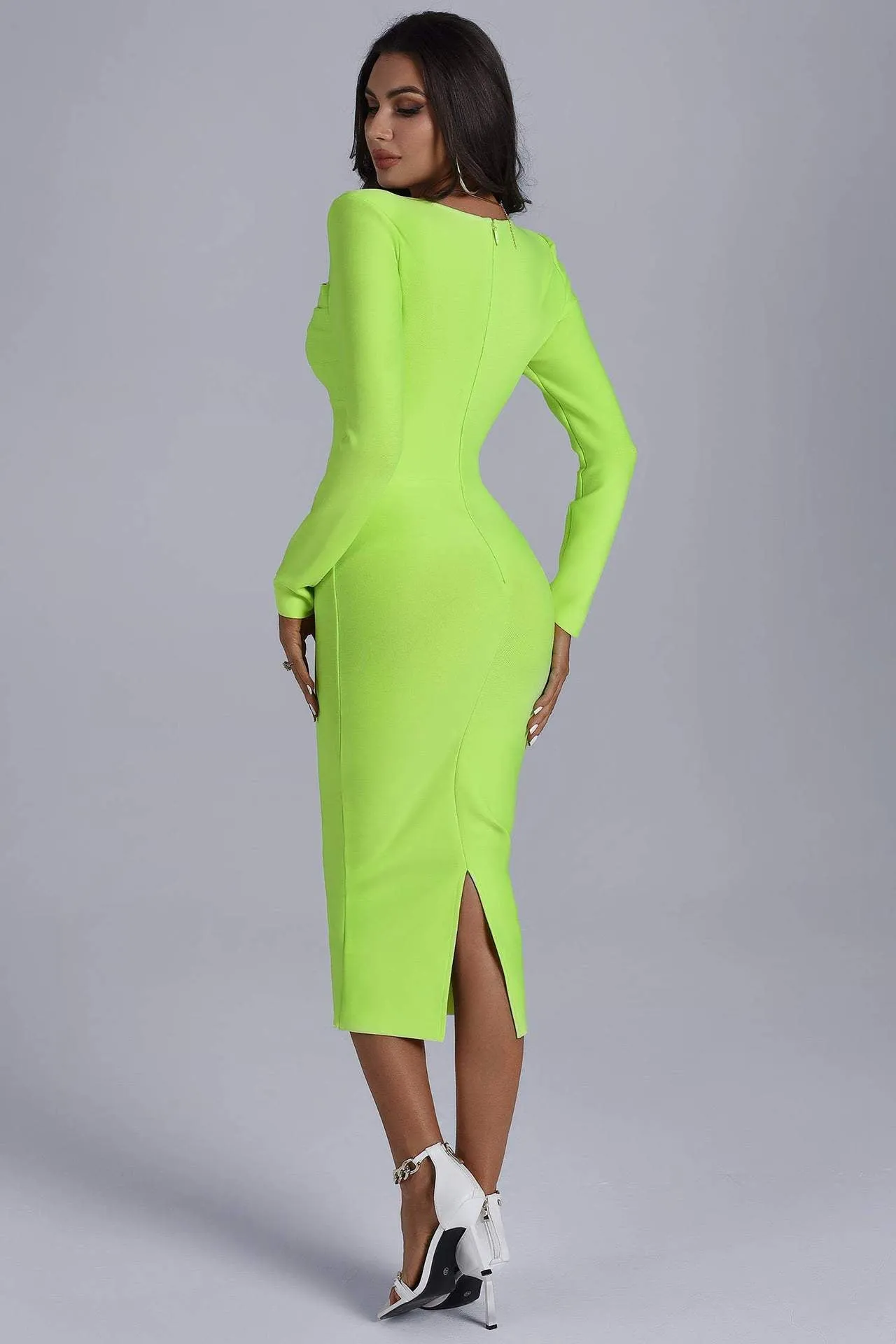 Long Sleeve Square-neck Elegant Slim-fit Dress