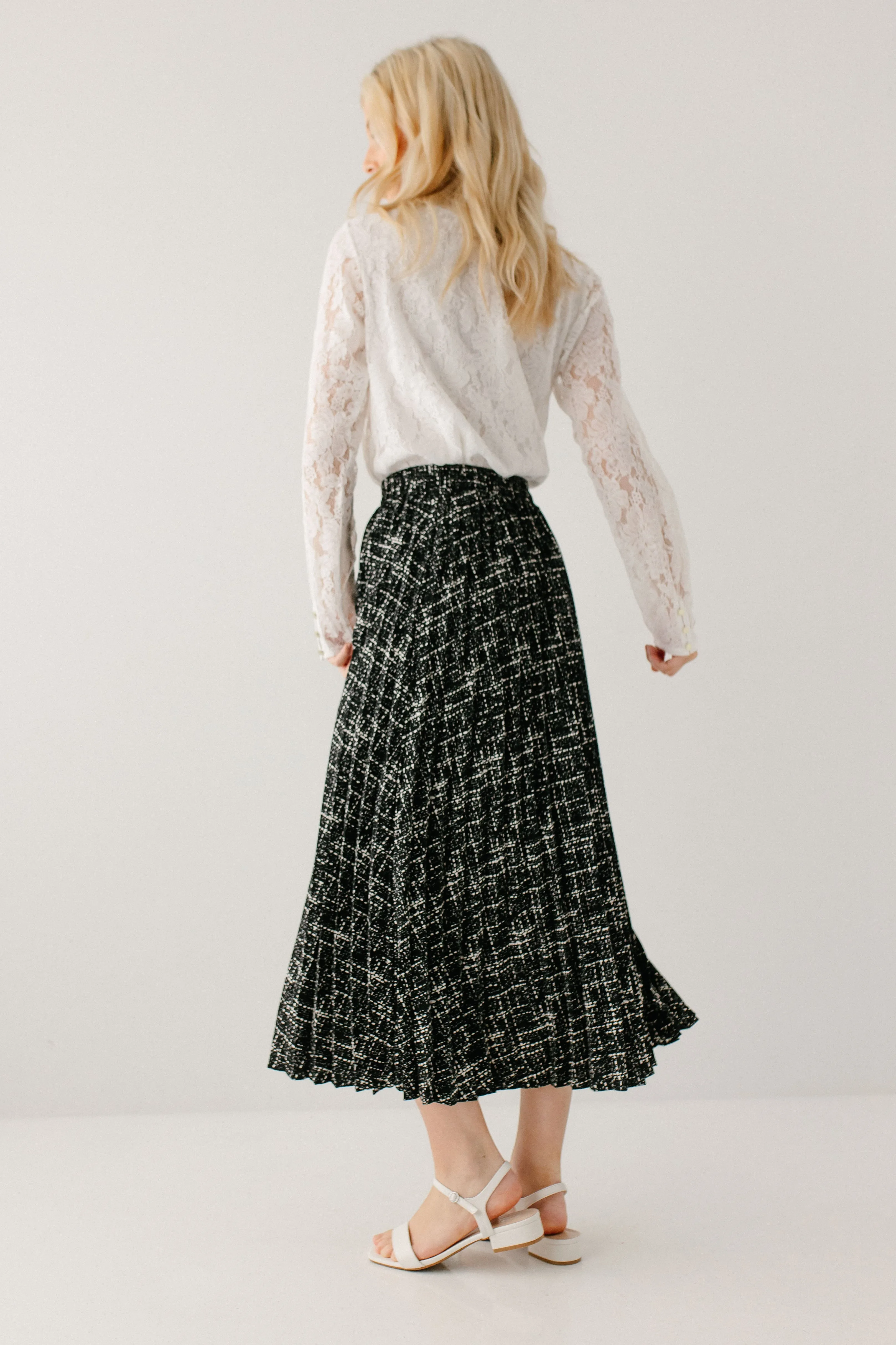 'Lucille' Pleated Print Midi Skirt in Black FINAL SALE