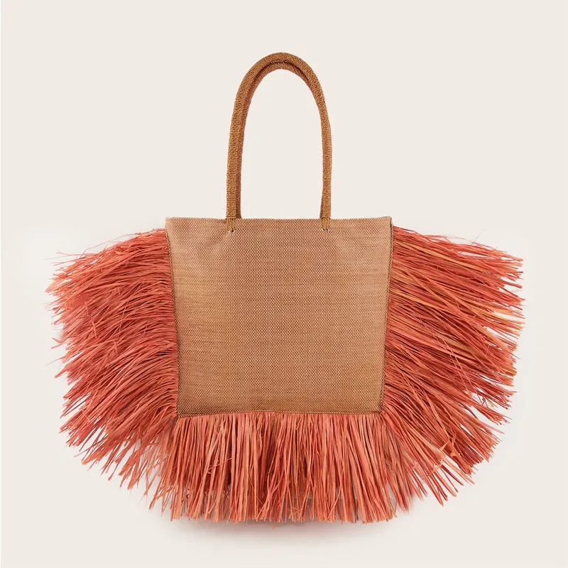 Luxury Unique Bohemian tassel Raffia Large Capacity Straw Tote