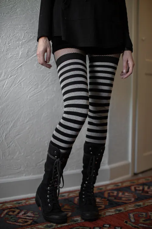 M Stripes Thigh High Socks