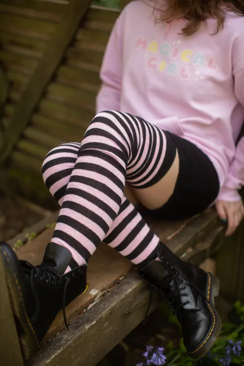 M Stripes Thigh High Socks