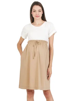 Maternity Dress with Cotton Skirt - Camel