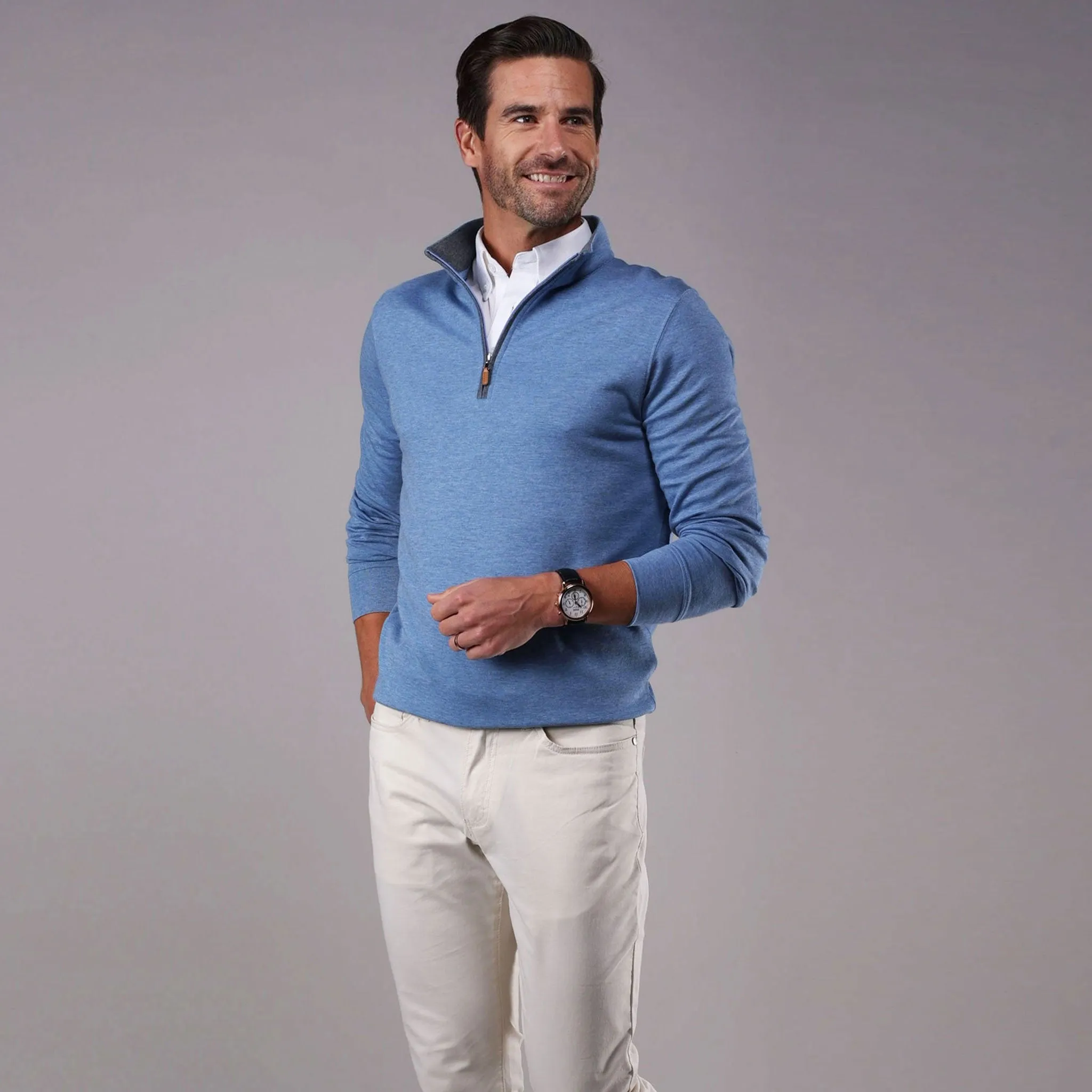 Medium Blue Heather Cloud Cotton Quarter Zip Pullover