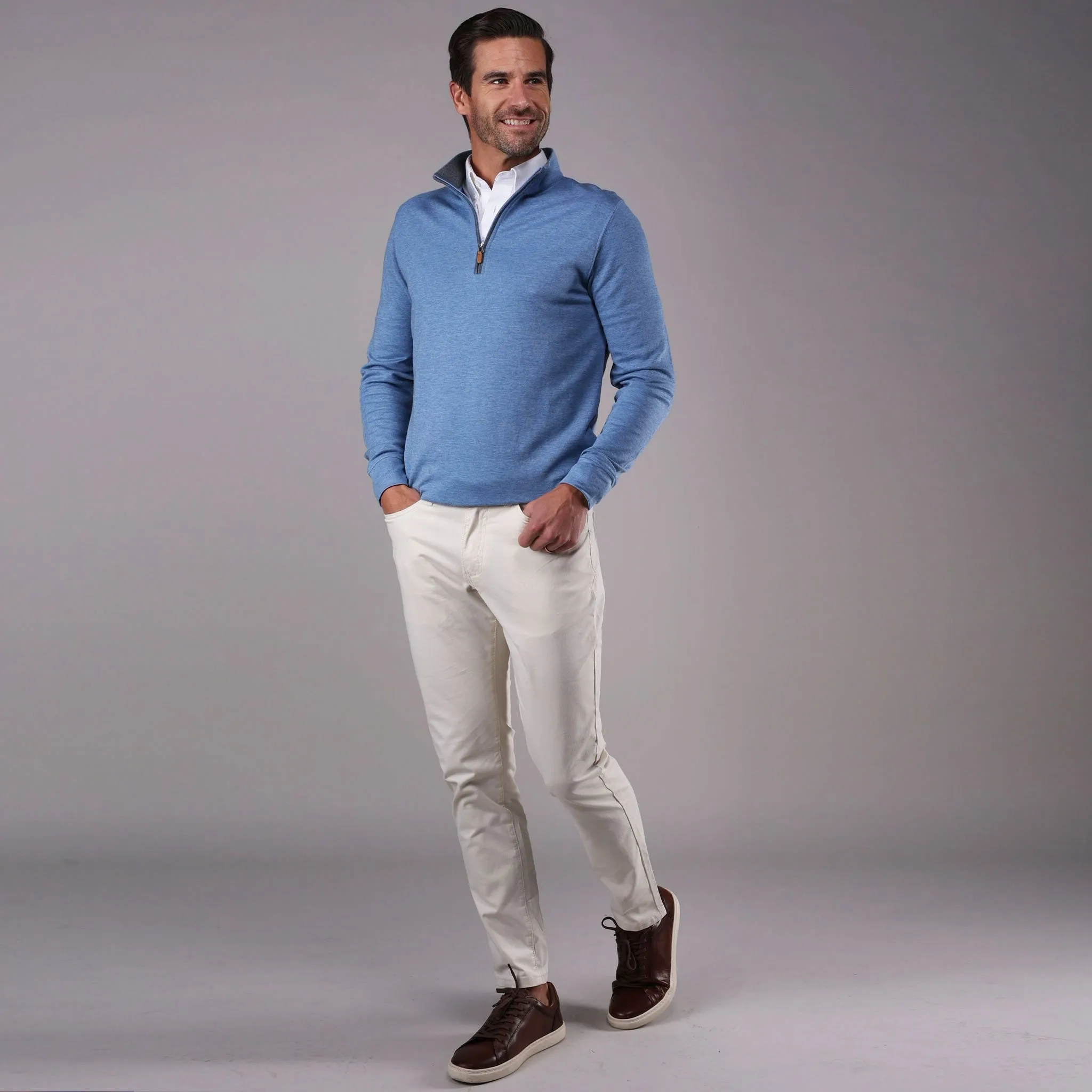 Medium Blue Heather Cloud Cotton Quarter Zip Pullover