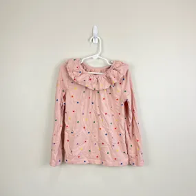 Mini Boden Ruffle Neck Jersey Top Provence Pink Multi Stars 7-8 Years