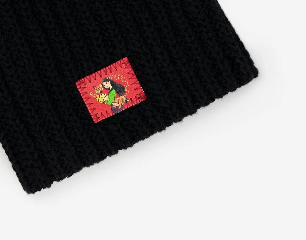 Mulan Gold Foil Black Baby Beanie