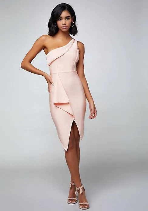 One Shoulder Pink Bandage Dress