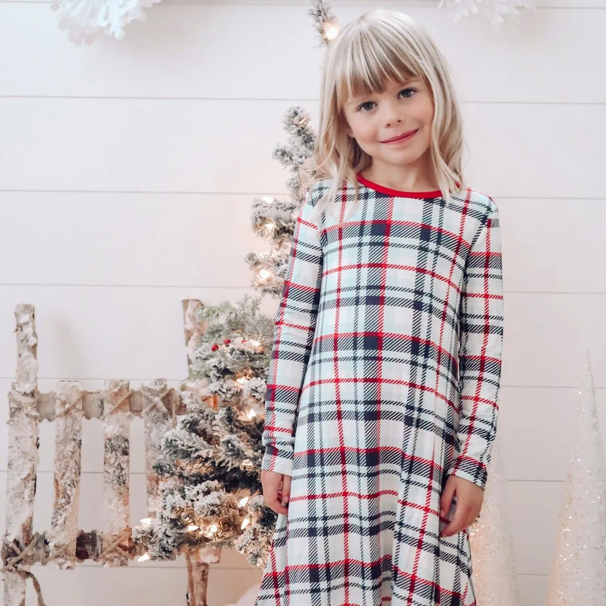 Original Holiday Plaid Bamboo Girls' Long Sleeve Dress