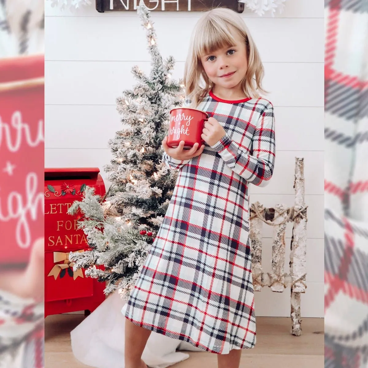 Original Holiday Plaid Bamboo Girls' Long Sleeve Dress