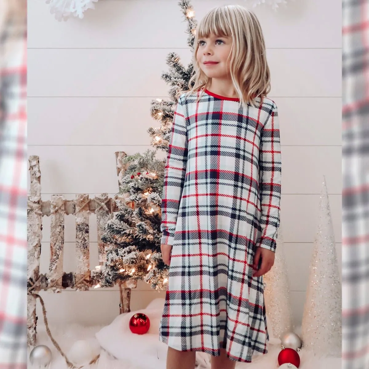 Original Holiday Plaid Bamboo Girls' Long Sleeve Dress