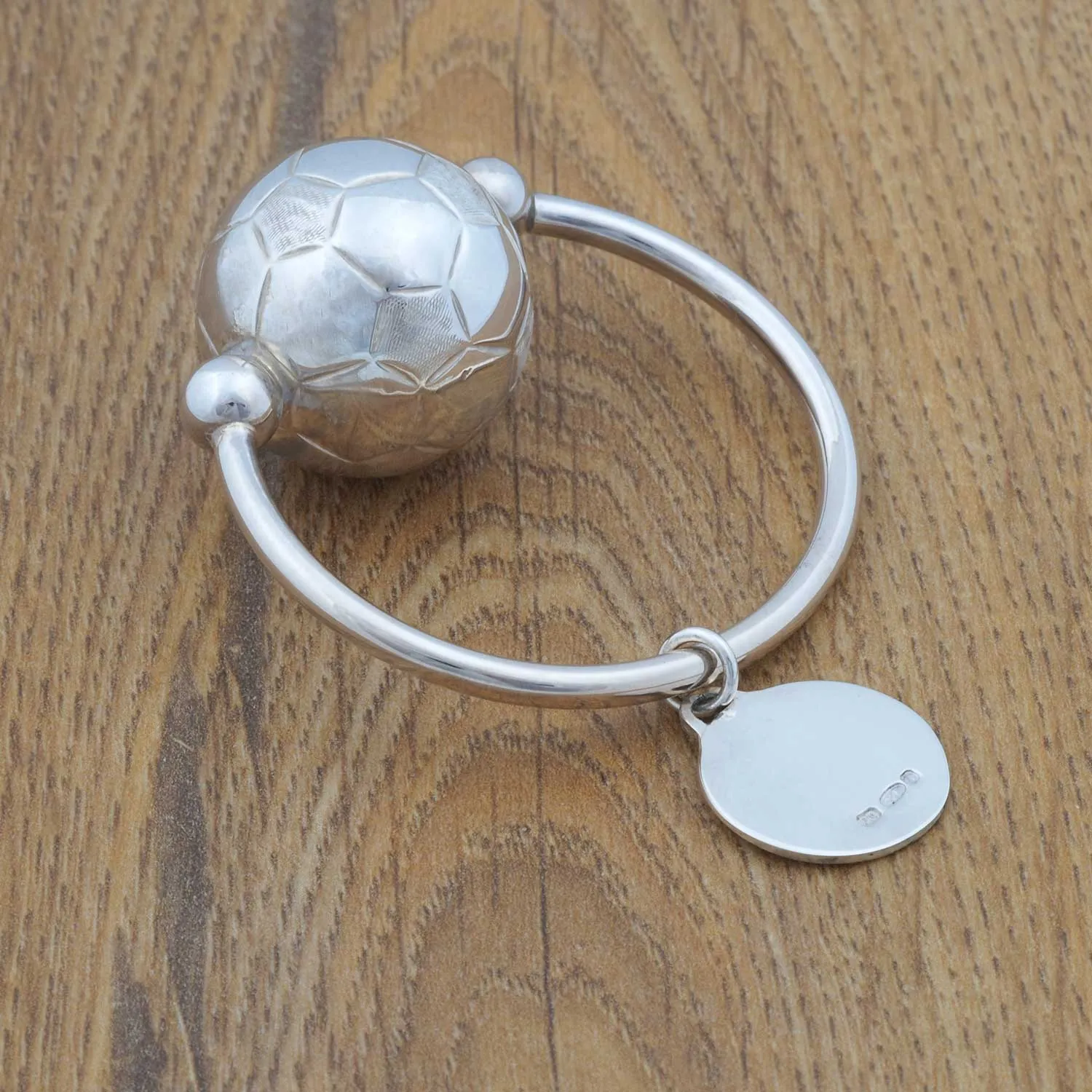 Personalised Sterling Silver Baby Football Rattle