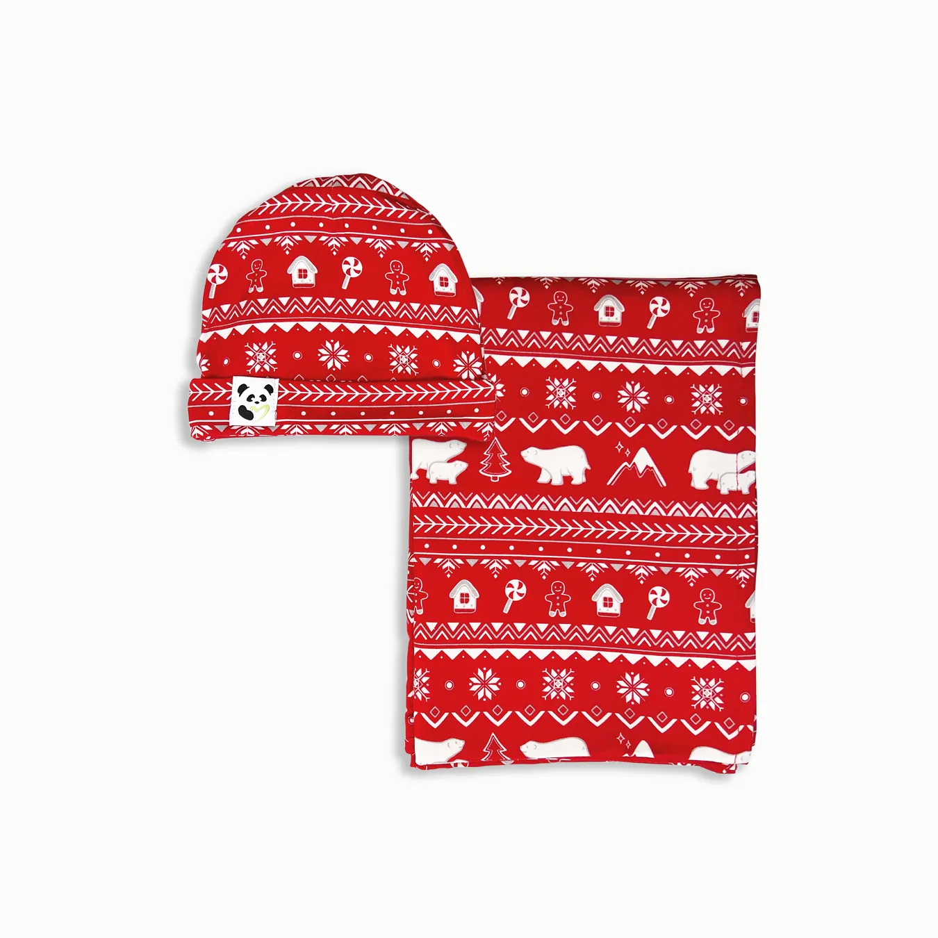 Polar Isle Red Bamboo Swaddle & Beanie Set