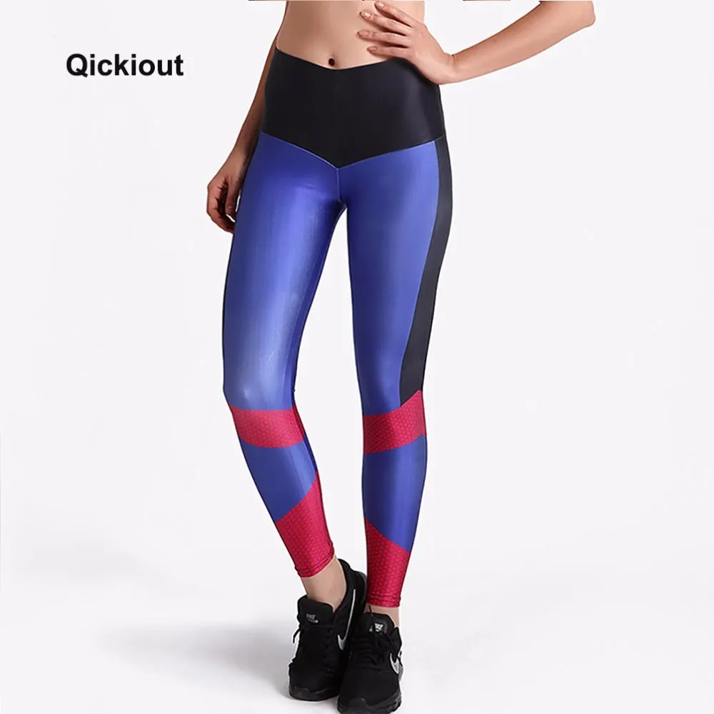 Qickitout Simple Style Women's Christmas Leggings Sexy Black High Waist Trousers Blue Red Long Tig hts Fitness shaping Pants