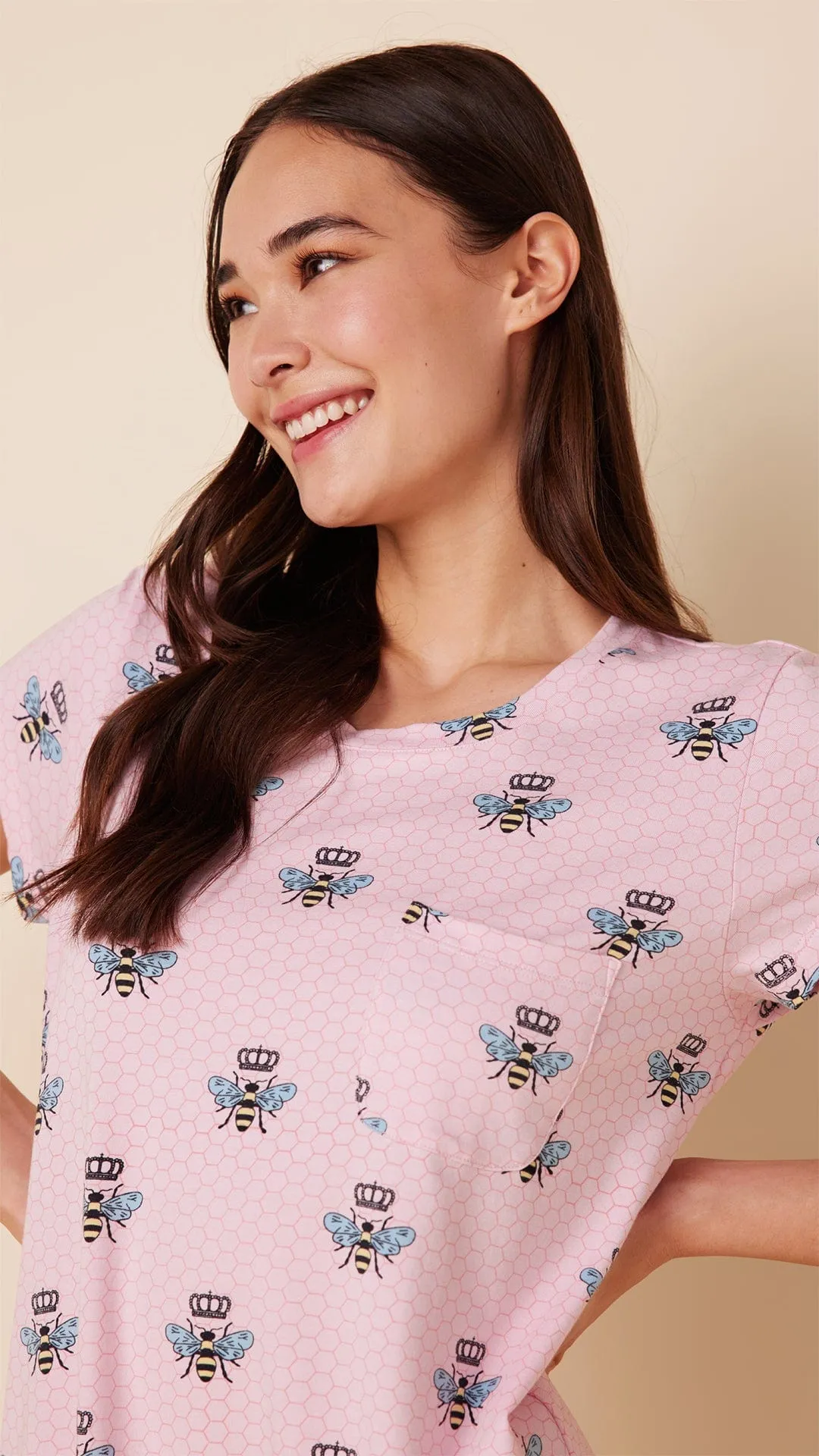 Queen Bee Pima Knit Short-Sleeved Sleep Shirt