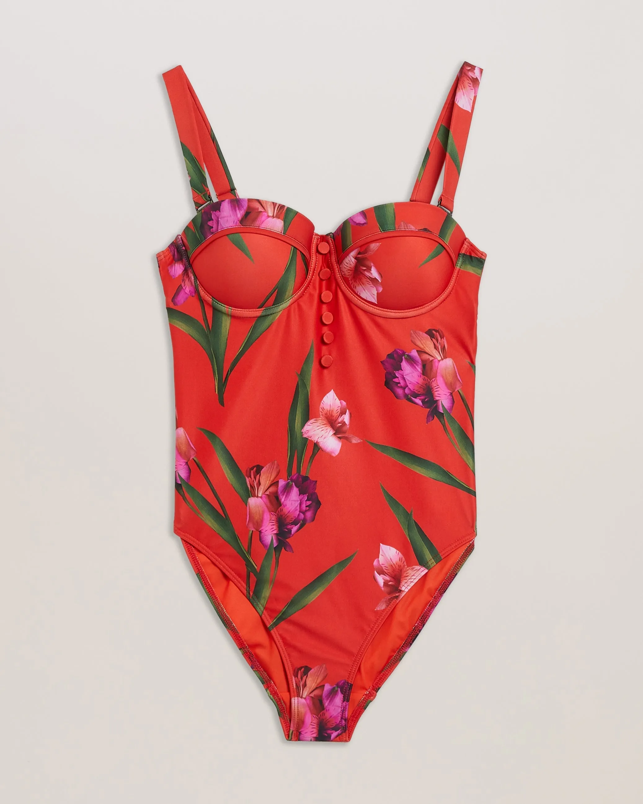 Quwella Cupped Printed Swimsuit Brt-Red