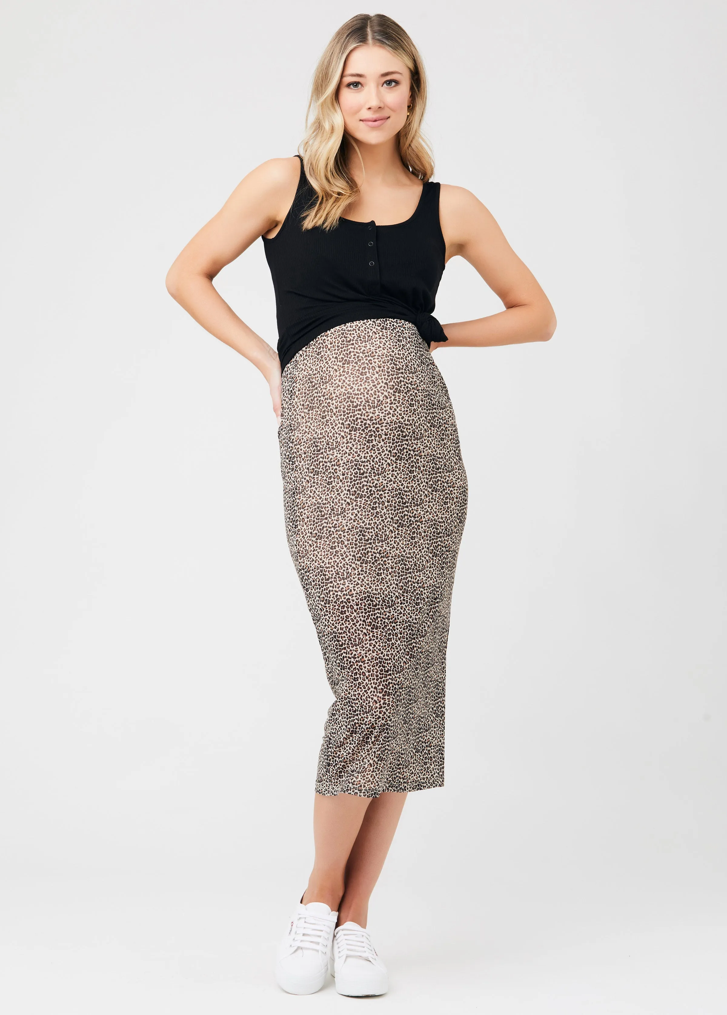 Ripe Maternity Leopard Mesh Midi Skirt