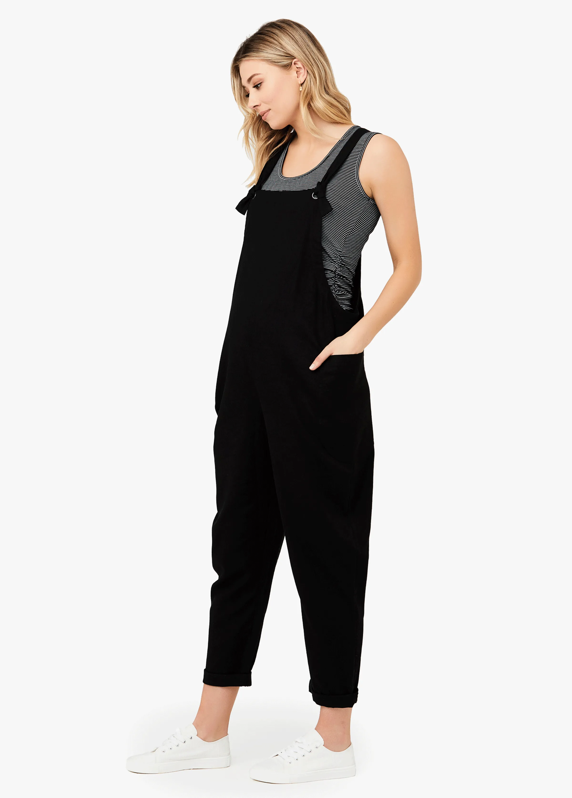 Ripe Maternity Poppy Lightweight Linen Black Jumpsuit