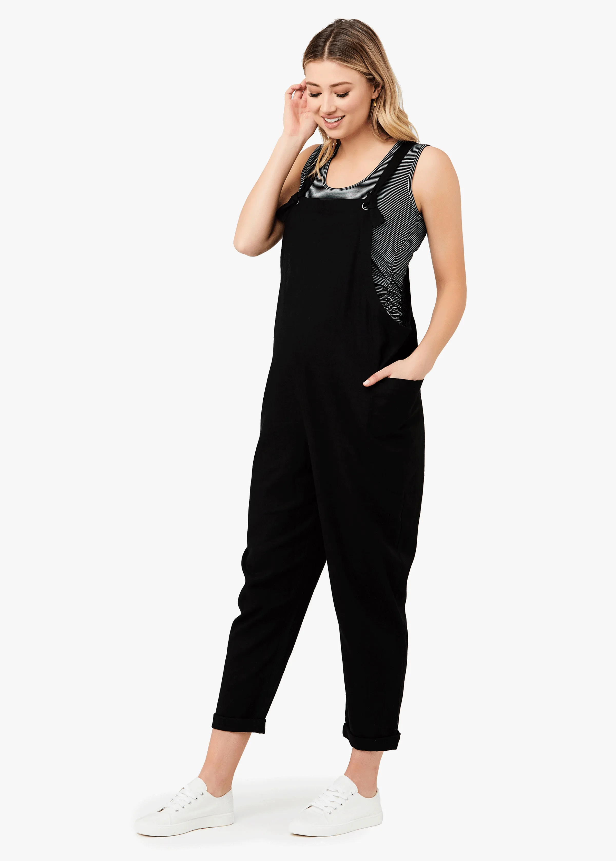 Ripe Maternity Poppy Lightweight Linen Black Jumpsuit