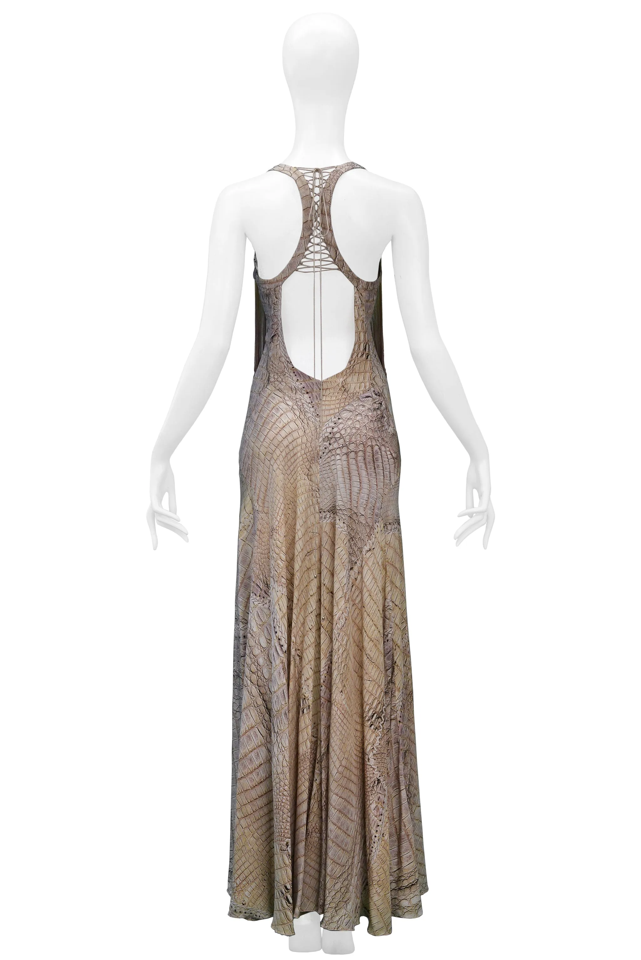 ROBERTO CAVALLI SNAKE PRINT HALTER DRESS WITH OMBRE FRINGE 2011