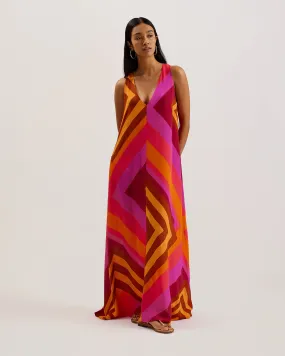 Sallann Plunge Neck Maxi Cover Up Brt-Orange