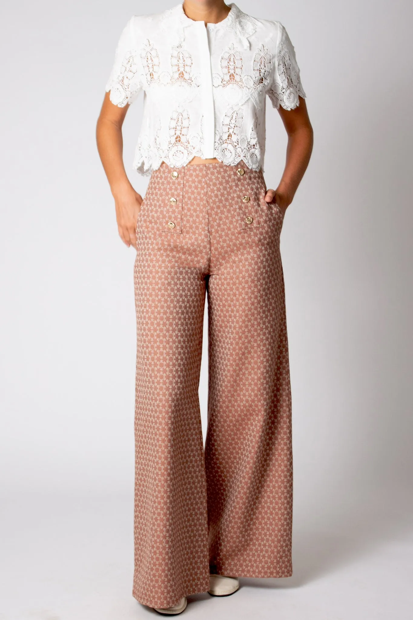 Serafina Monogram Wide Leg Pant - Espresso