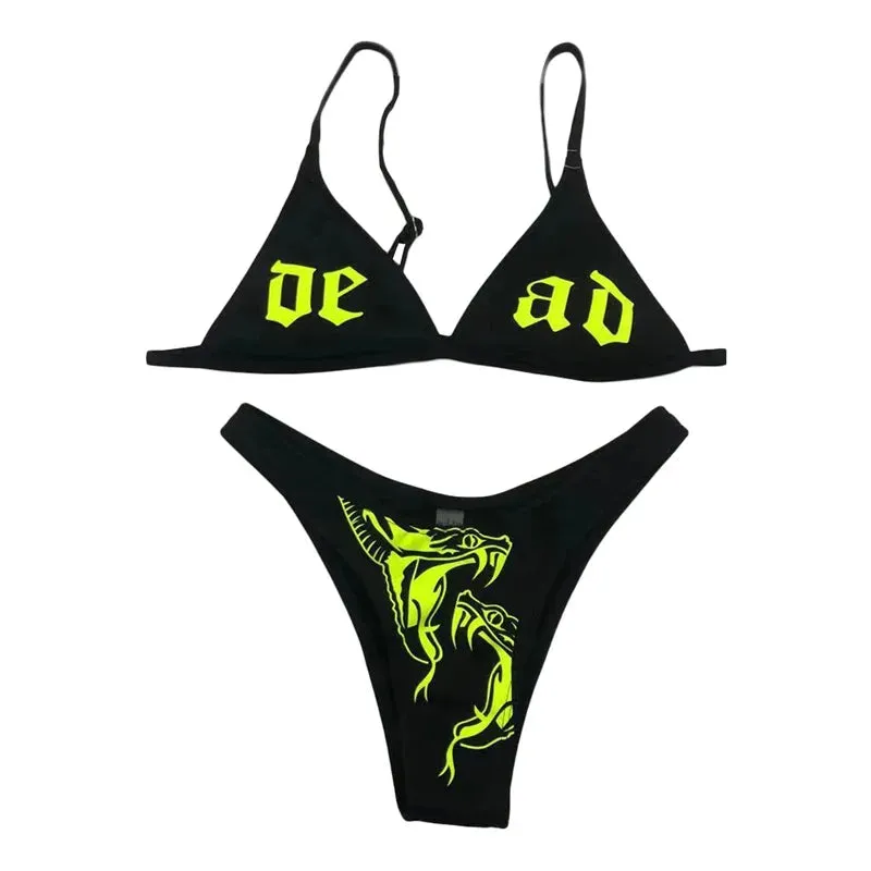 Sexy Women's Bikini Sets Skull Pattern Printing Beachwear Tank Tops Briefs Swimsuit Push Up Padded Two-pieces Set Brazilian Swimwear