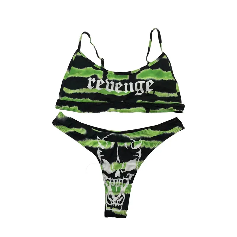 Sexy Women's Bikini Sets Skull Pattern Printing Beachwear Tank Tops Briefs Swimsuit Push Up Padded Two-pieces Set Brazilian Swimwear