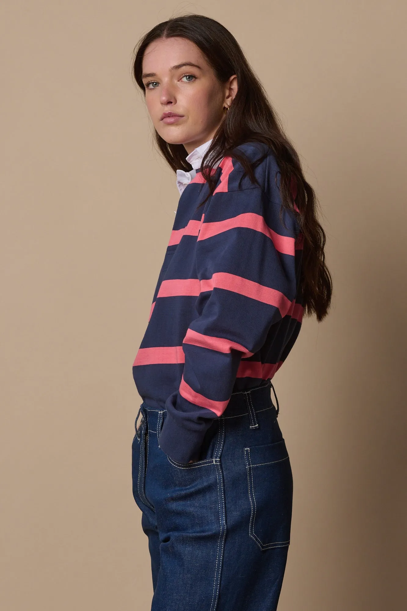 Stripe Rugby Shirt - Navy/Pink