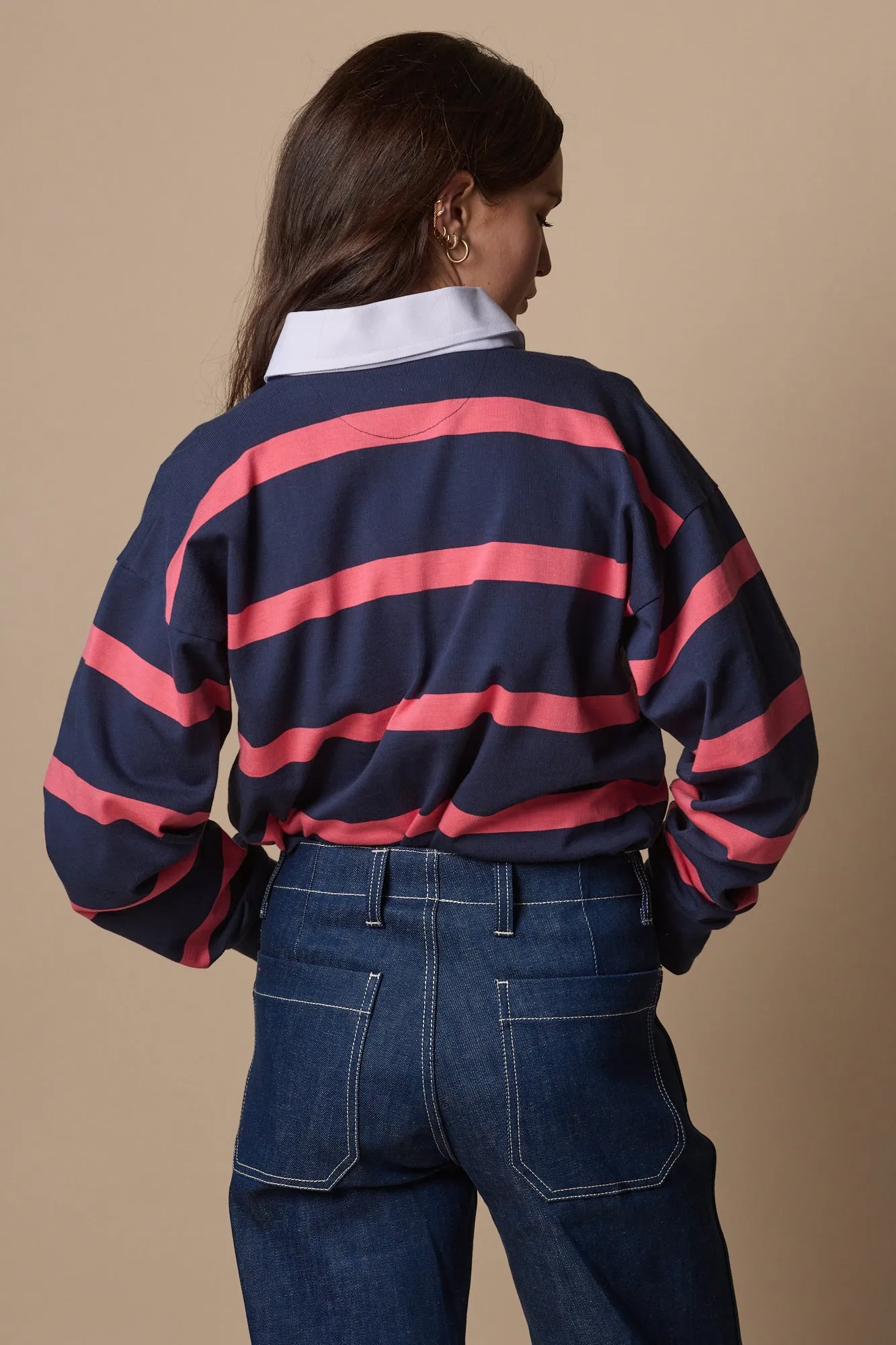 Stripe Rugby Shirt - Navy/Pink