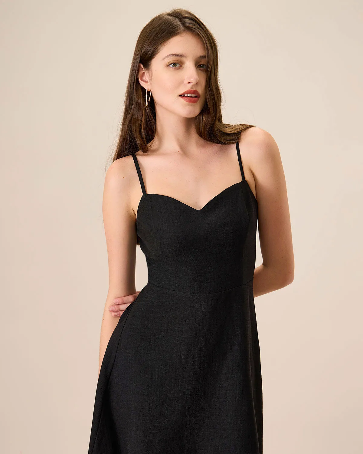 The Black Sweetheart Neck Slip Midi Dress