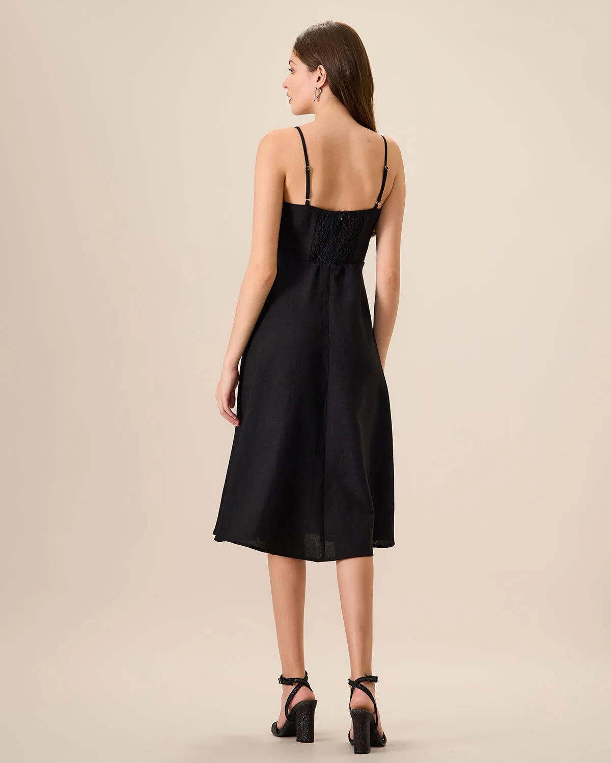 The Black Sweetheart Neck Slip Midi Dress