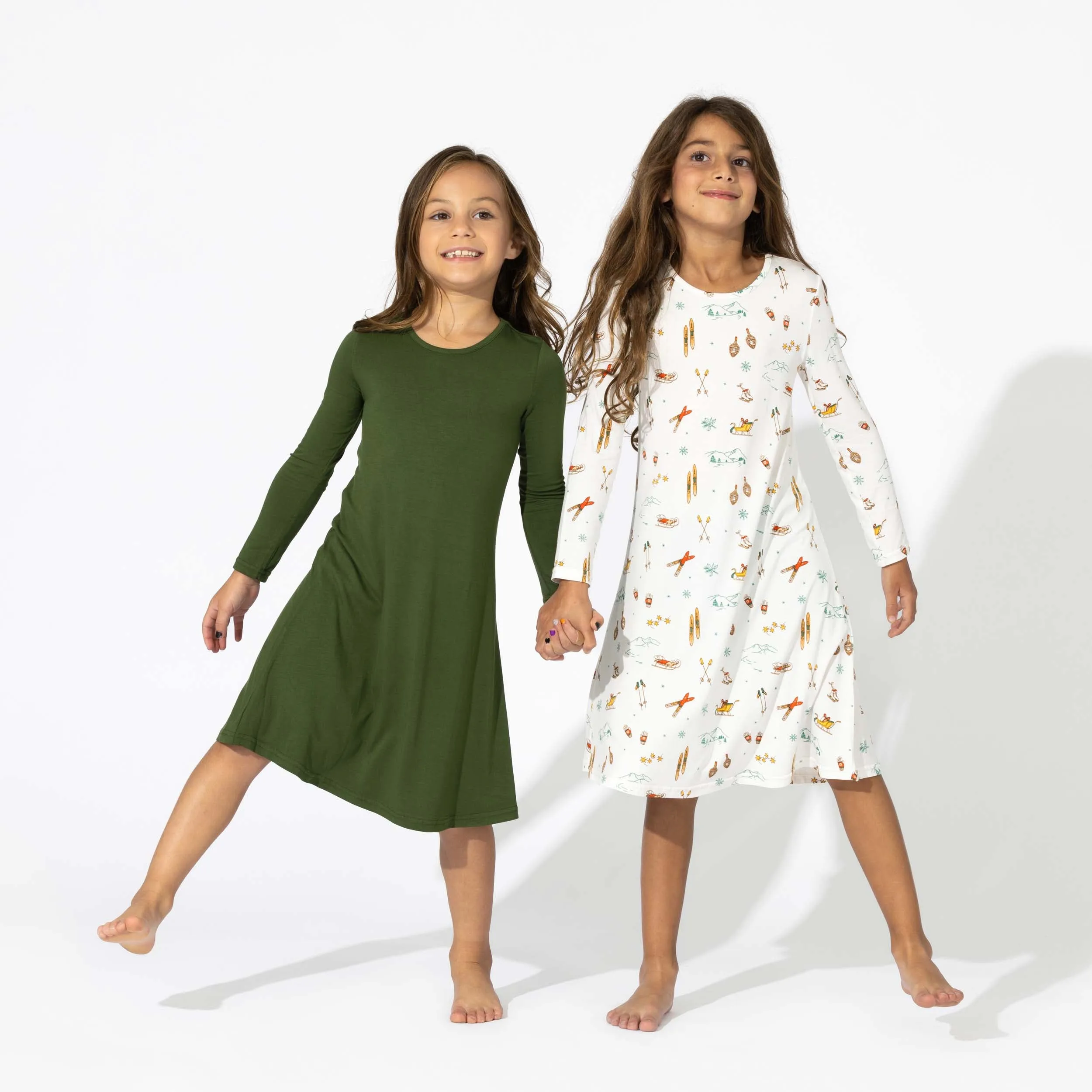 Vintage Holiday Bamboo Girls' Long Sleeve Dress