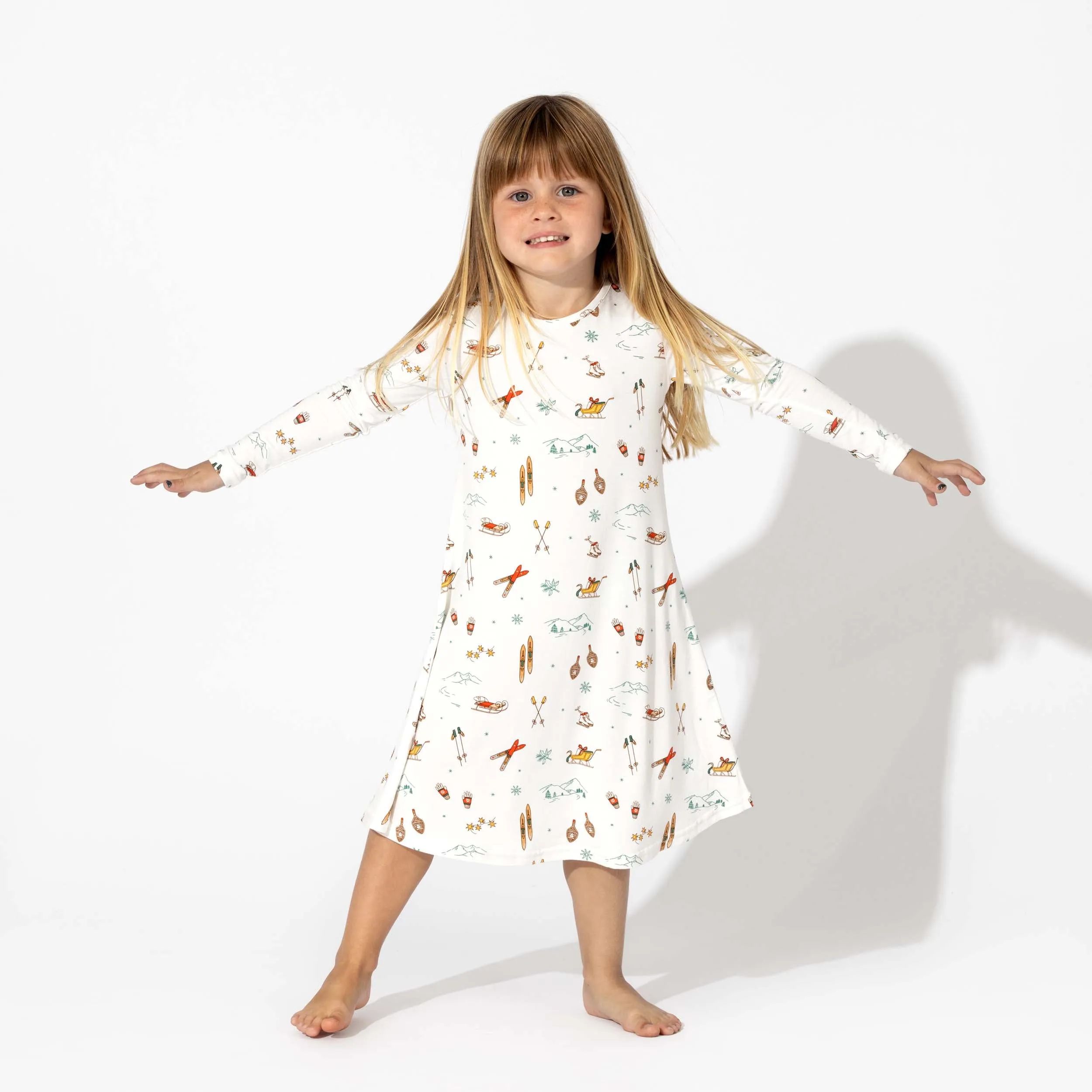 Vintage Holiday Bamboo Girls' Long Sleeve Dress