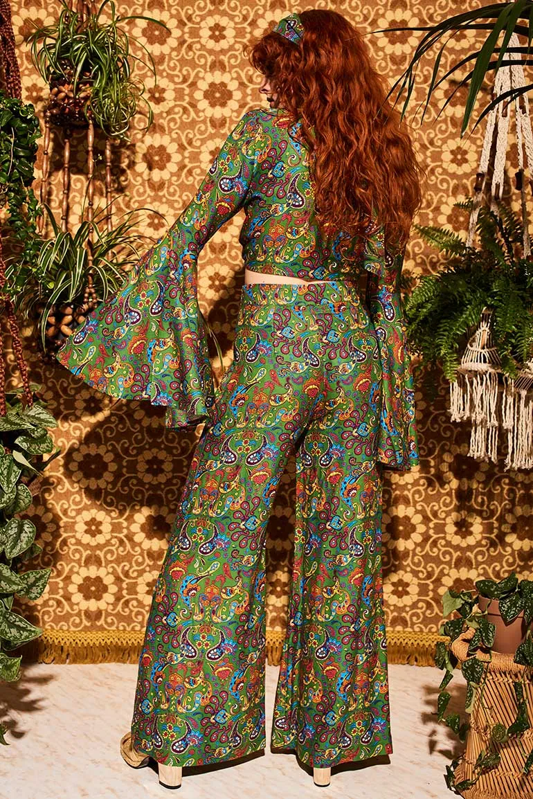 Wiggle Wiggle Green Paisley Wide Leg Trousers