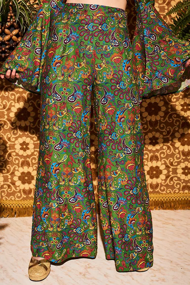 Wiggle Wiggle Green Paisley Wide Leg Trousers