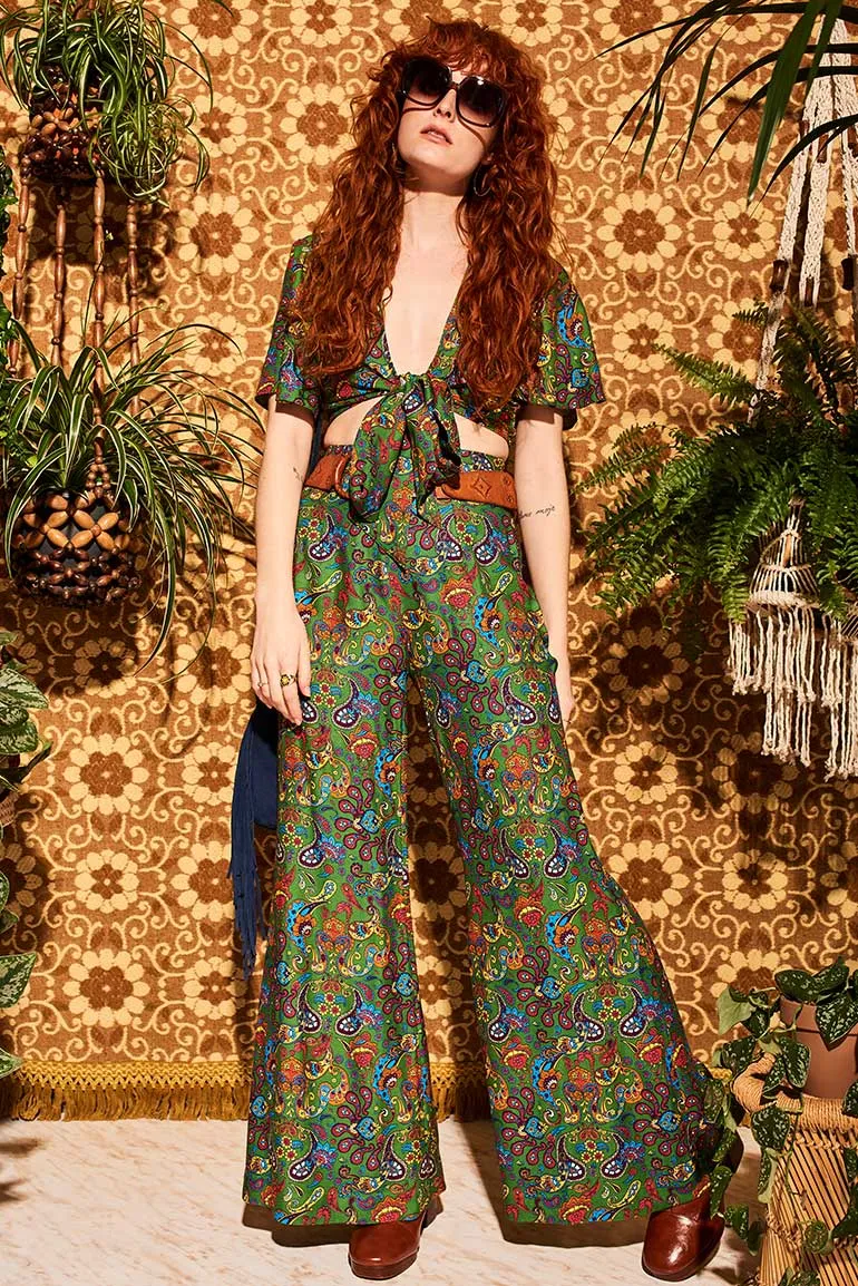 Wiggle Wiggle Green Paisley Wide Leg Trousers