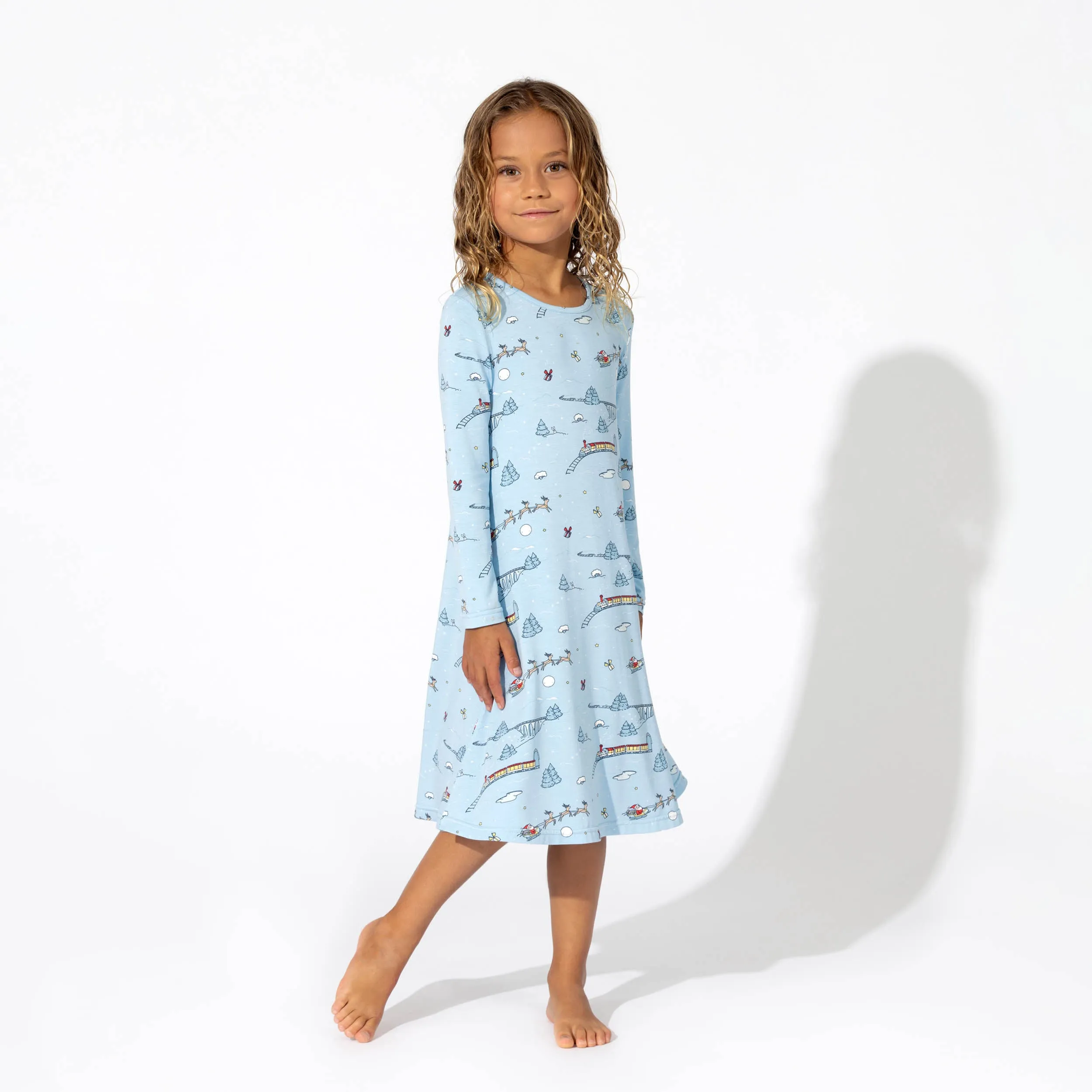 Winter Train Bamboo Girls' Long Sleeve Dress