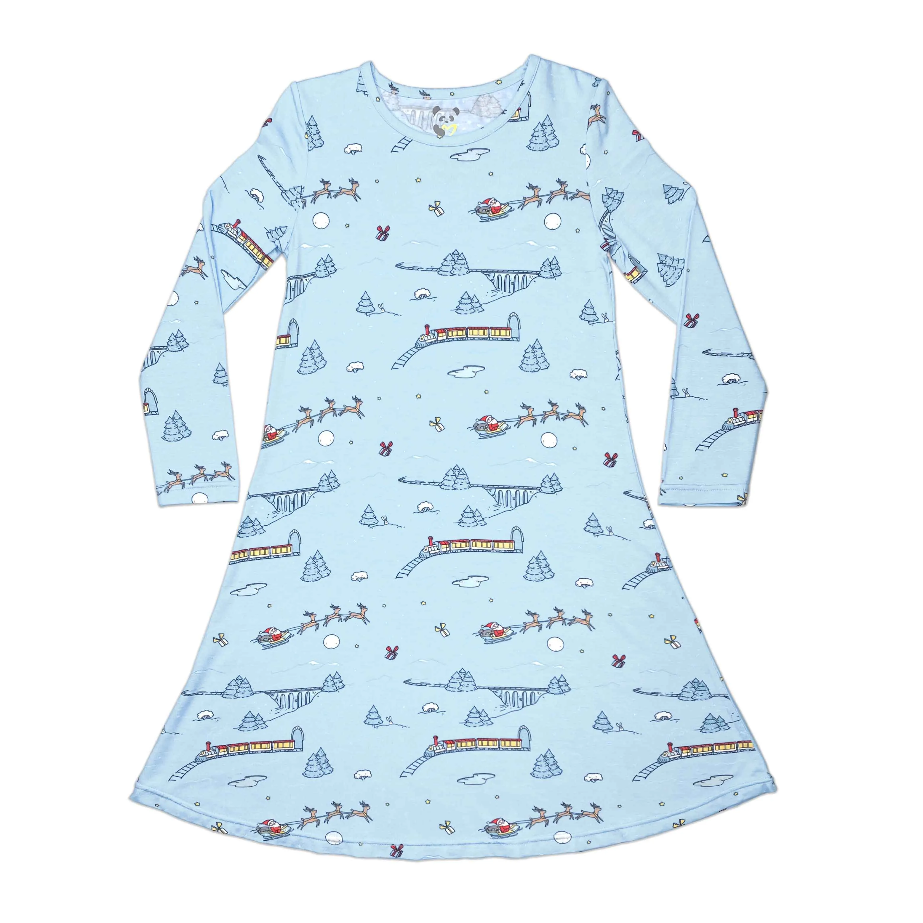 Winter Train Bamboo Girls' Long Sleeve Dress