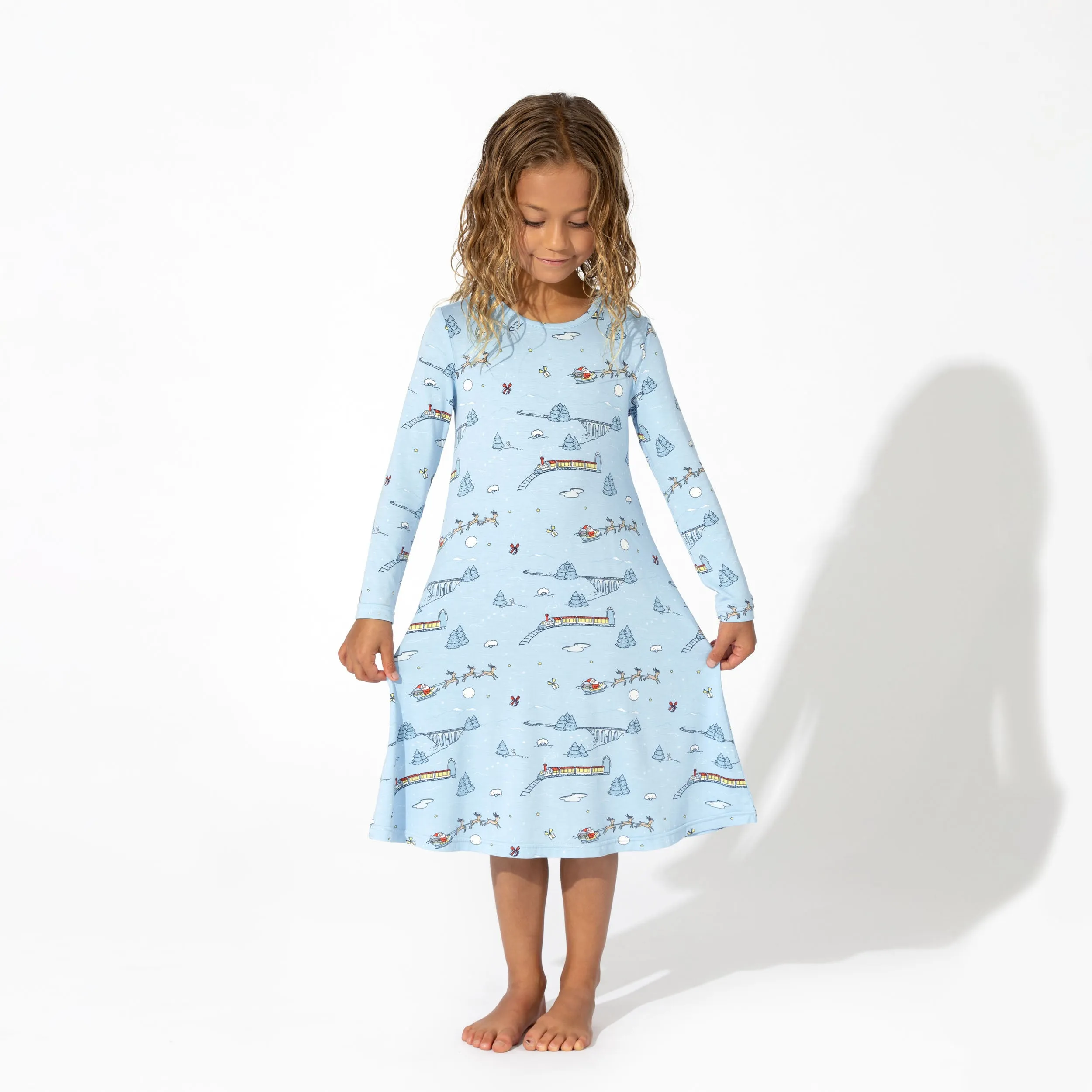 Winter Train Bamboo Girls' Long Sleeve Dress