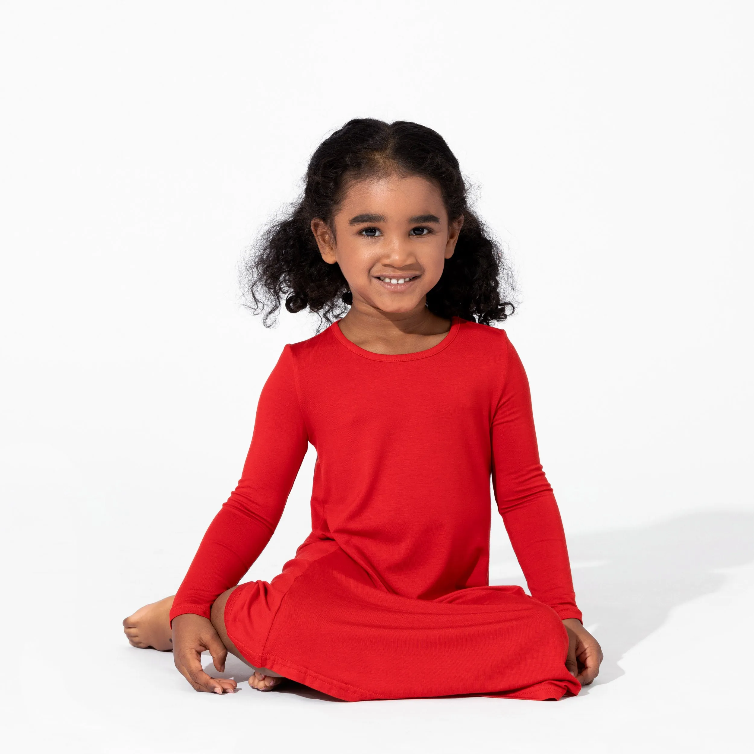 Winterberry Red Bamboo Girls' Long Sleeve Dress