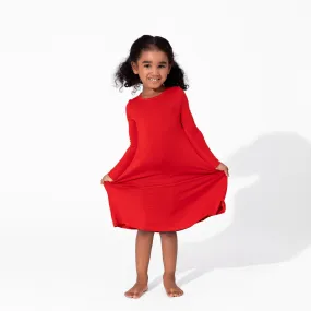 Winterberry Red Bamboo Girls' Long Sleeve Dress