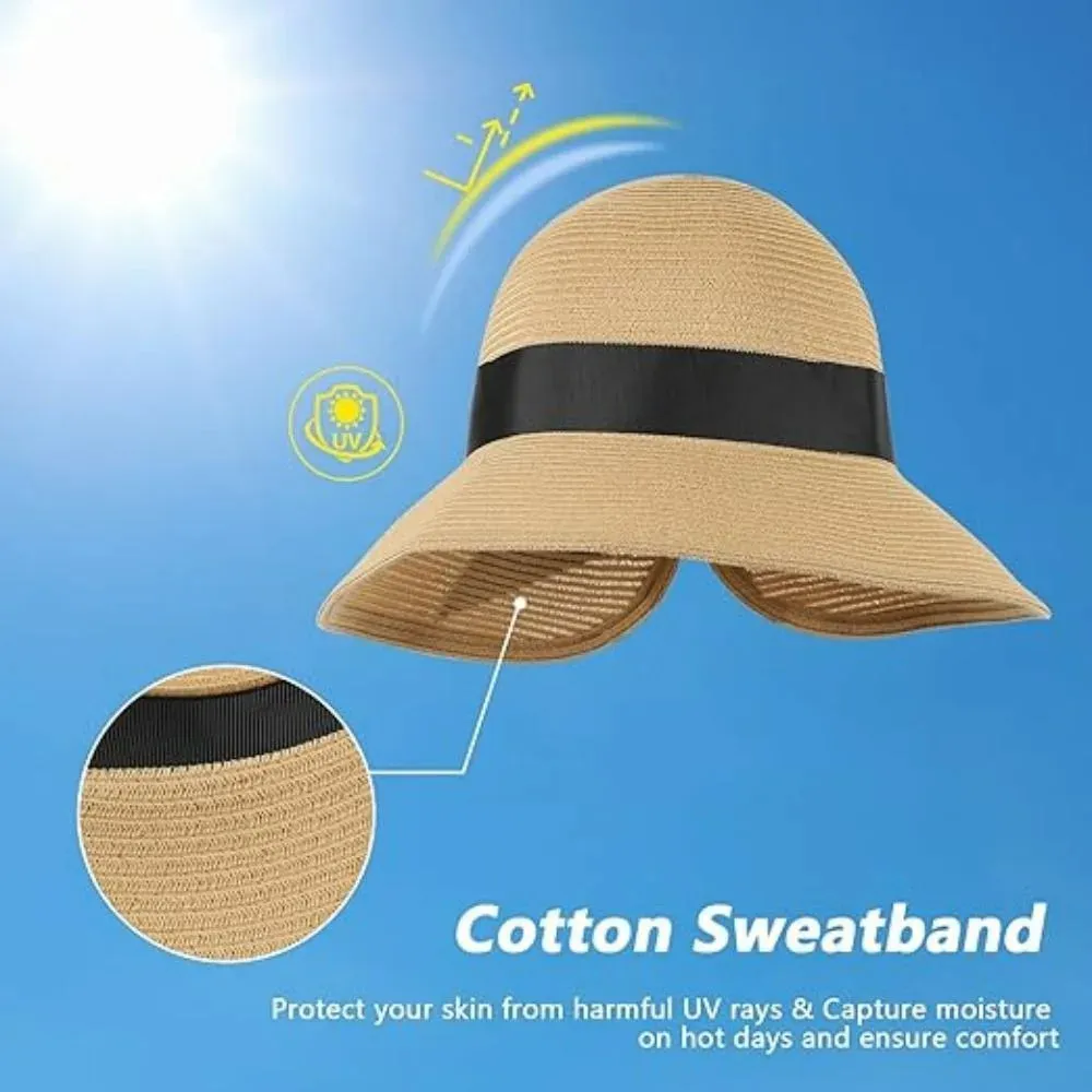 Women's Wide Brim Sun Hat - Summer Packable & Foldable Beach Straw Hat - UPF 50  | Adjustable Strap