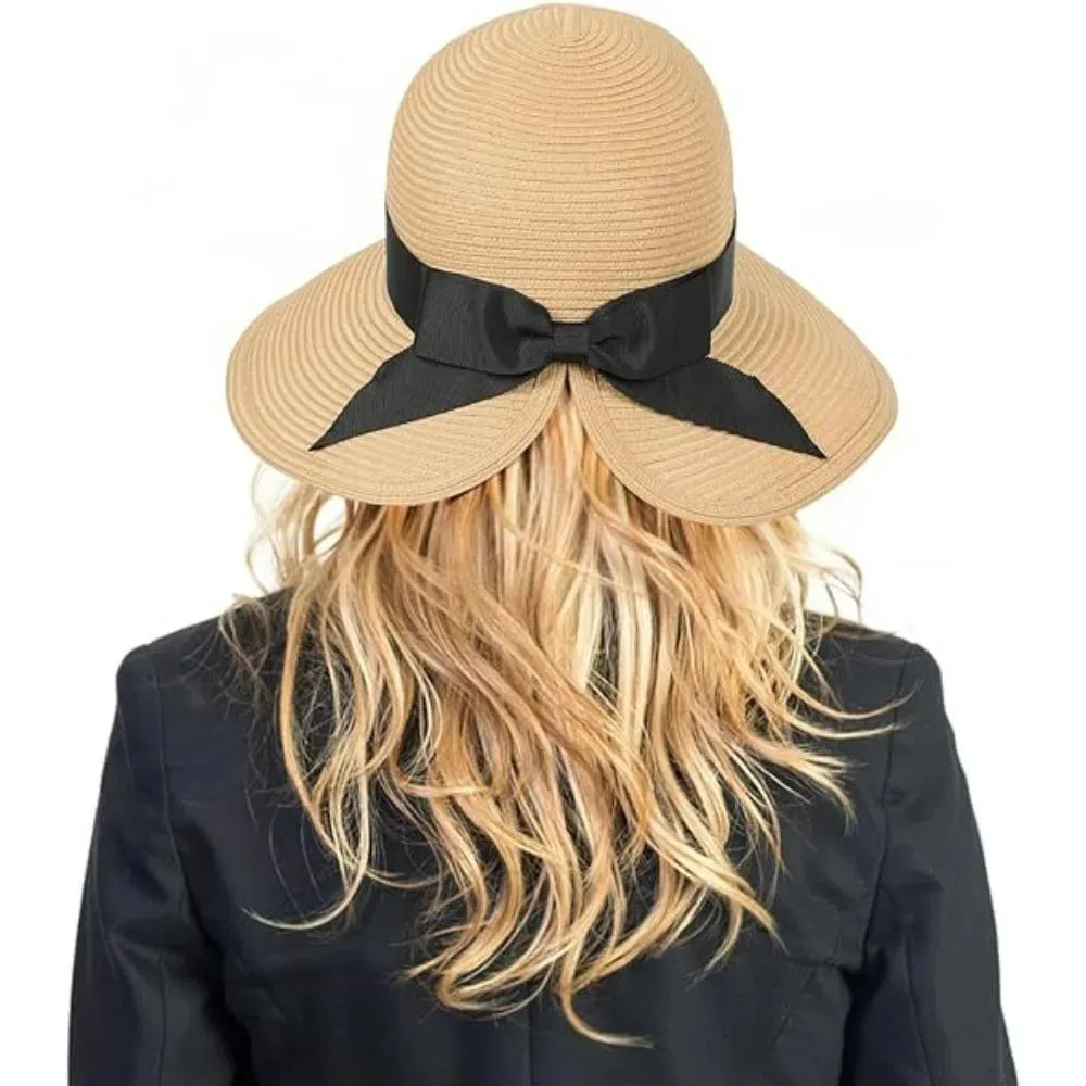 Women's Wide Brim Sun Hat - Summer Packable & Foldable Beach Straw Hat - UPF 50  | Adjustable Strap