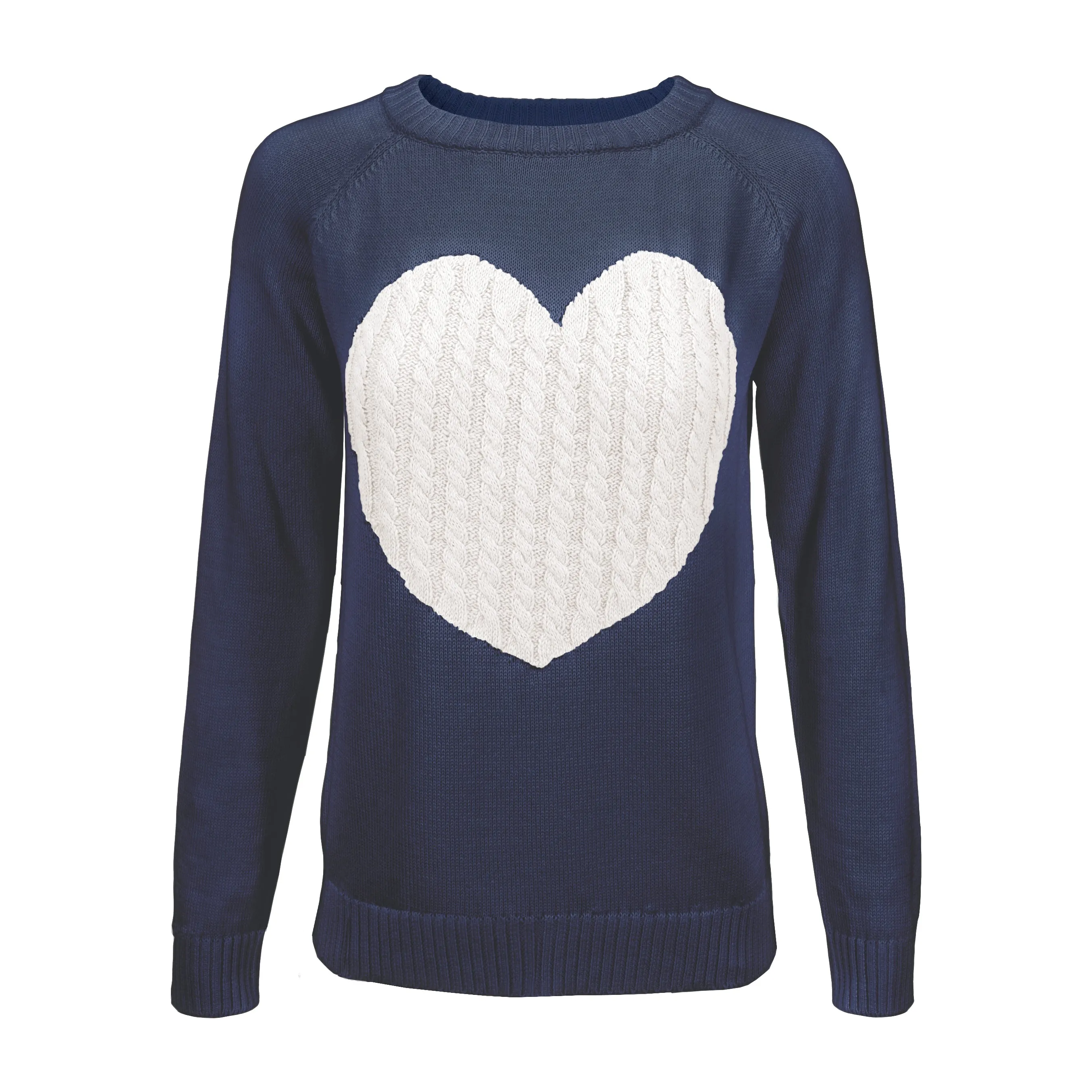 YEMAK Women's Long Sleeve Crewneck Cute Heart Cable Knit Pullover Sweater MK3506 (S-L)