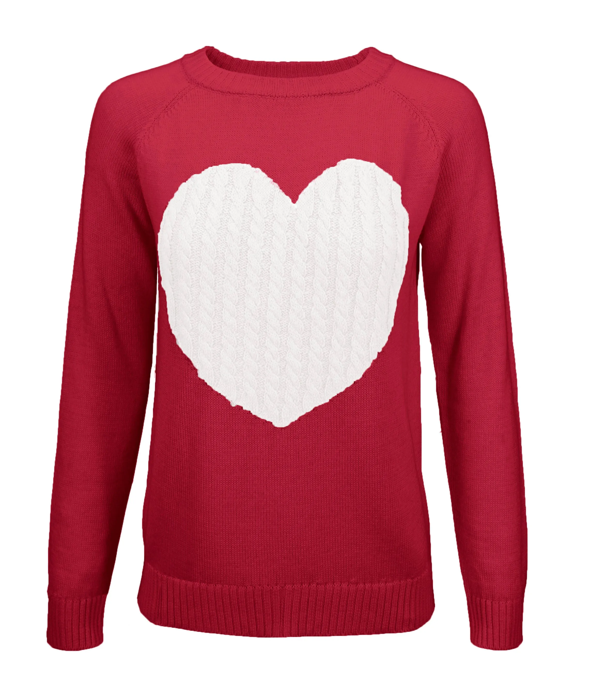 YEMAK Women's Long Sleeve Crewneck Cute Heart Cable Knit Pullover Sweater MK3506 (S-L)