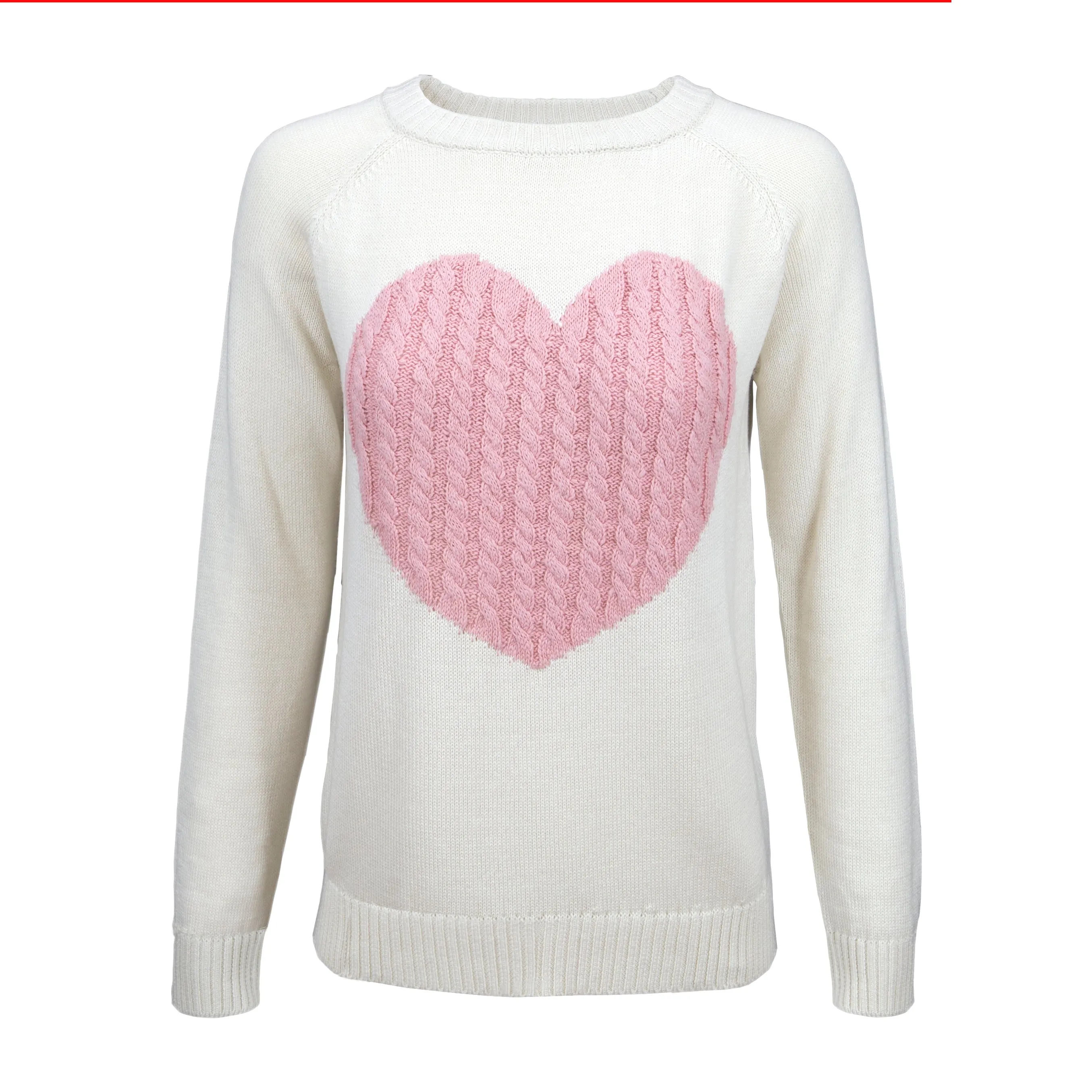 YEMAK Women's Long Sleeve Crewneck Cute Heart Cable Knit Pullover Sweater MK3506 (S-L)